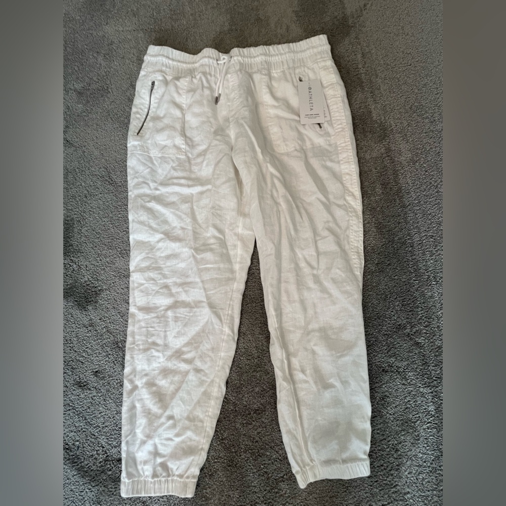 White linen athleta joggers
